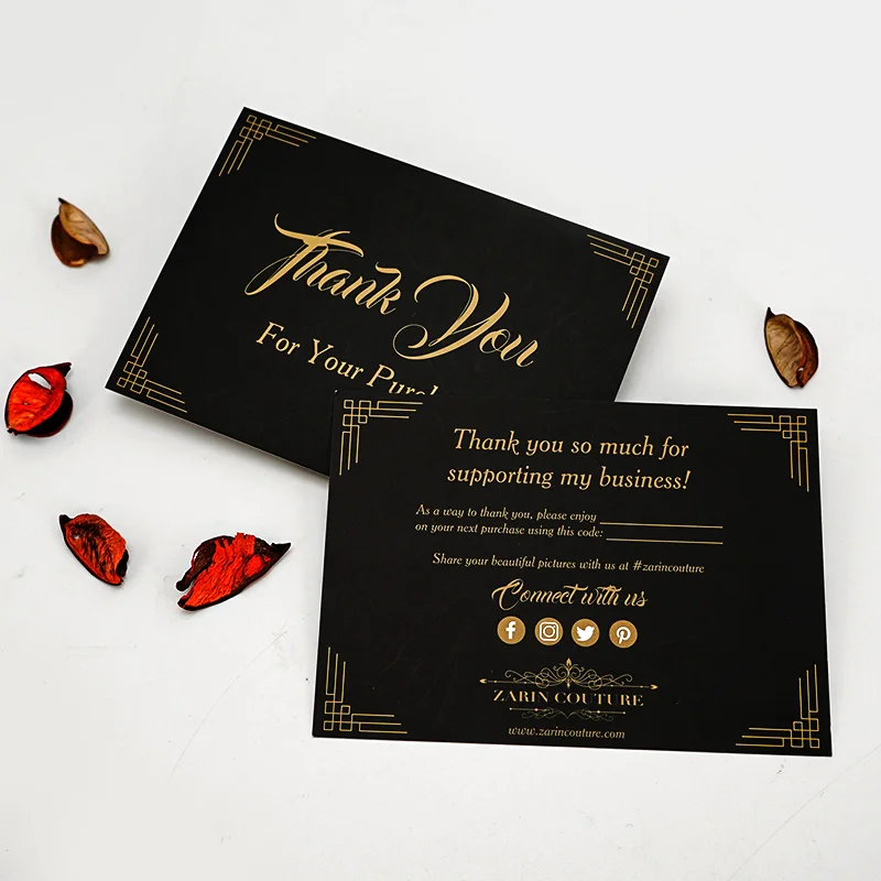 20 0.Zhang.Custom.Luxury custom 600g thick paper thank you post card with foil logo