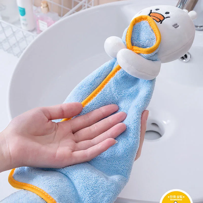 Cartoon Bear Hand Towel Coral Velvet Microfiber Soft Super Absorbent Face Towels Kitchen Bathroom Terry Towels Hanging Design