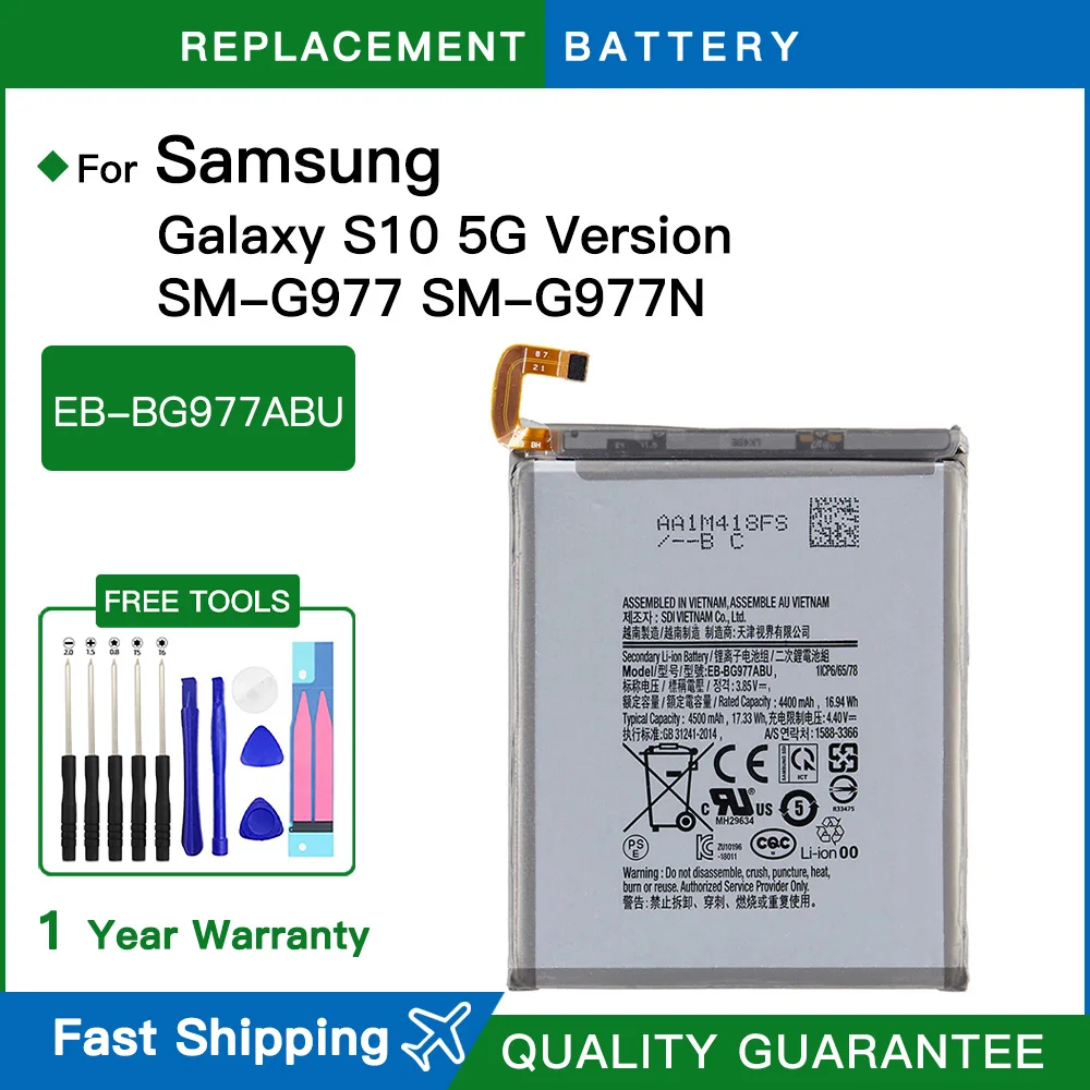 

Brand new EB-BG977ABU Battery For Samsung Galaxy S10 5G Version SM-G977 SM-G977B/T G977U G977N G9770 Batteries +Tools