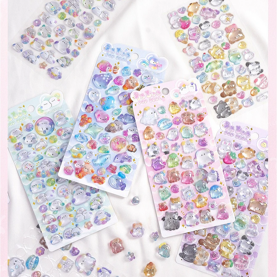 

New Japanese-style cute cartoon 3D embossed stickers for fun journaling materials crystal phone case gokka decorations