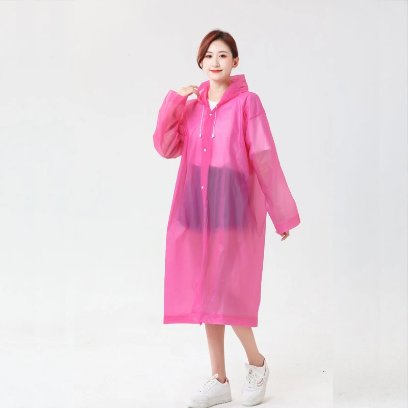 1pcs Pink Transparent Hooded EVA Rain Poncho Compact Waterproof Coat for Short-distance Travel Material Portable Travel Rainwear