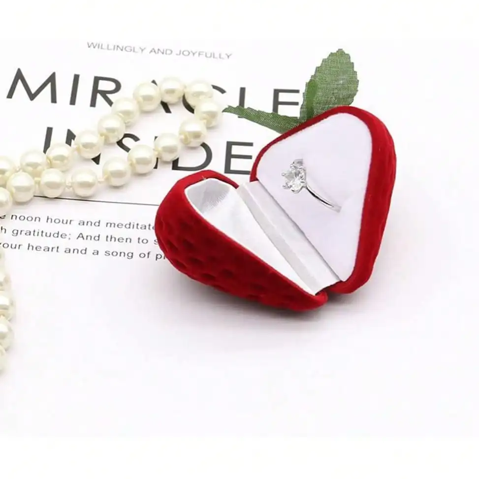 1Pc Strawberry Mini Ring Box - Cute Fruit-Shaped Jewelry Case, Perfect For Proposal, Engagement & Wedding Gifts | Ideal For Self-Use & Gifting