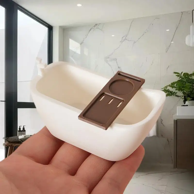 8: 1/12 ミニチュア ドールハウス バスタブ トレイセット付き、楽しいごっこ遊びおもちゃとドールハウスのバスルーム家具