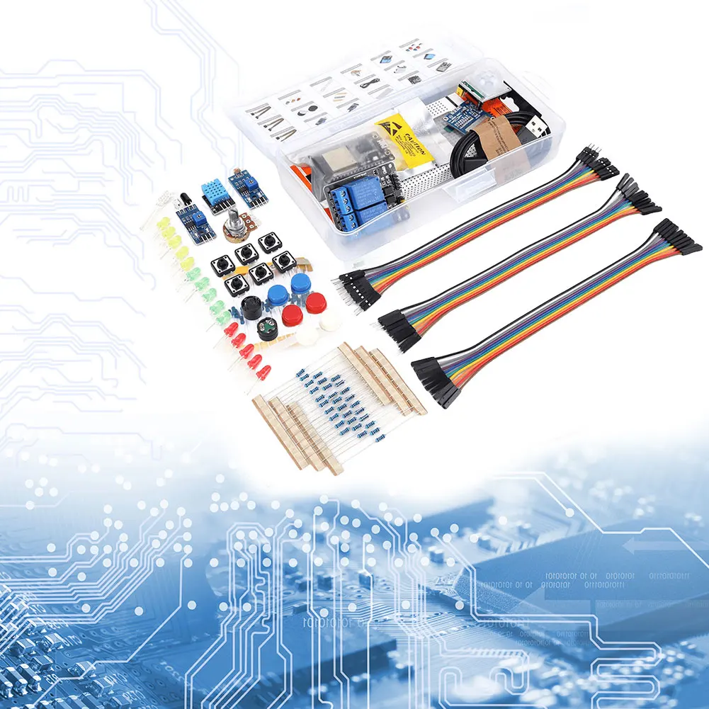 

Набор для начинающих по изучению базовых функций ESP32 ESP-32S WIFI IoT с платой для разработки, коробкой для хранения, модулем фоторезистора и датчиком движения PIR