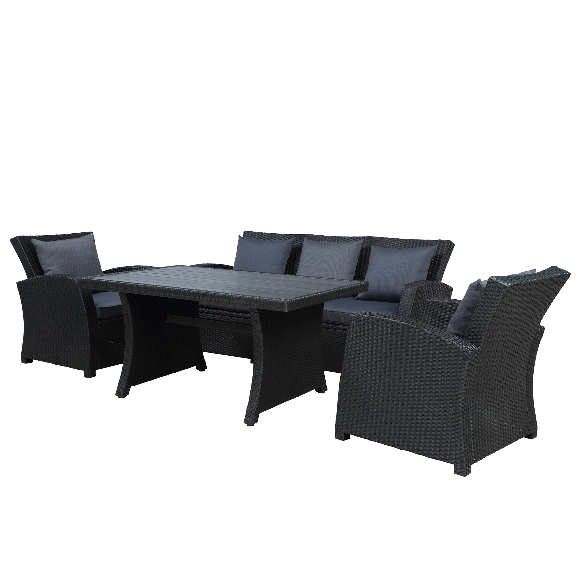Terrasse Möbel Set 4-Pc Gespräch Set Schwarz Wicker Möbel Sofa Set mit Dark Grau Cushin für Pool Hinterhof Rasen