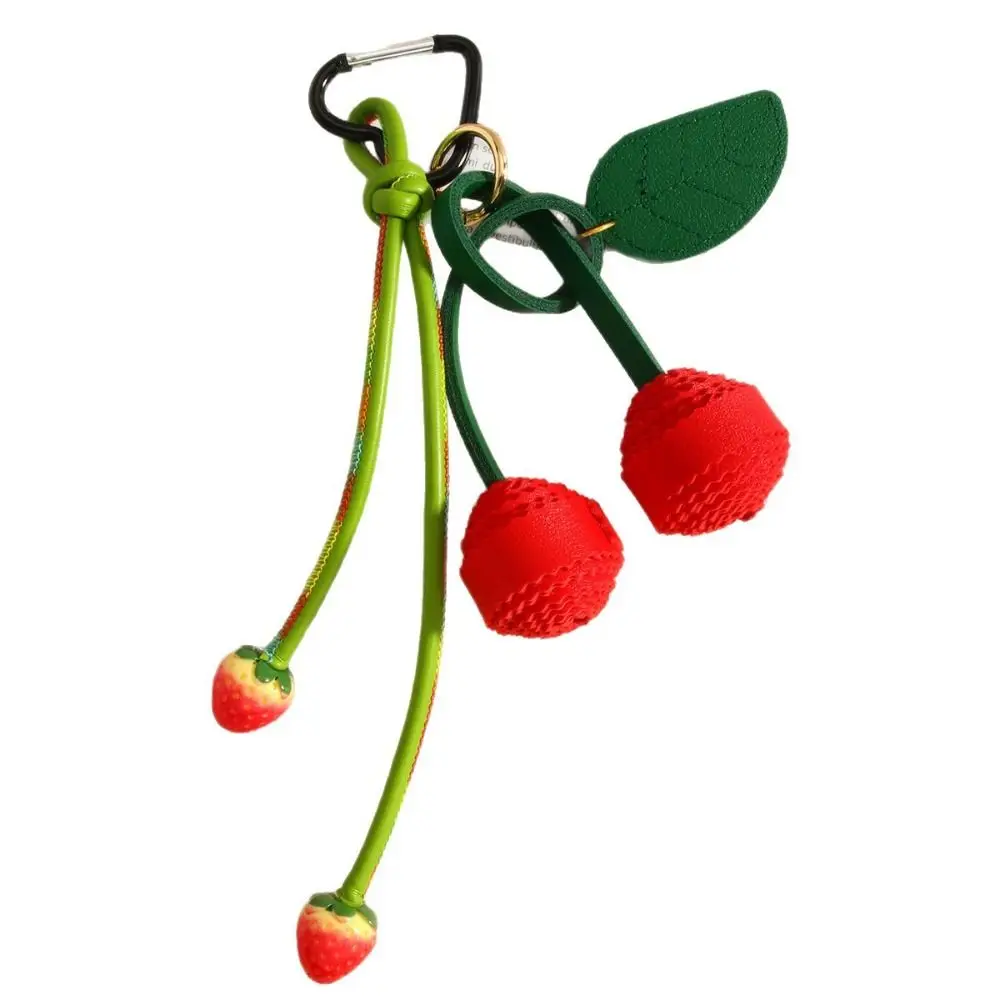 Woven Flower Strawberry Bag Pendant Braided Rope Backpack Accessories PU Leather Pendant Cherry Car Keyring Fruit Keychain Men
