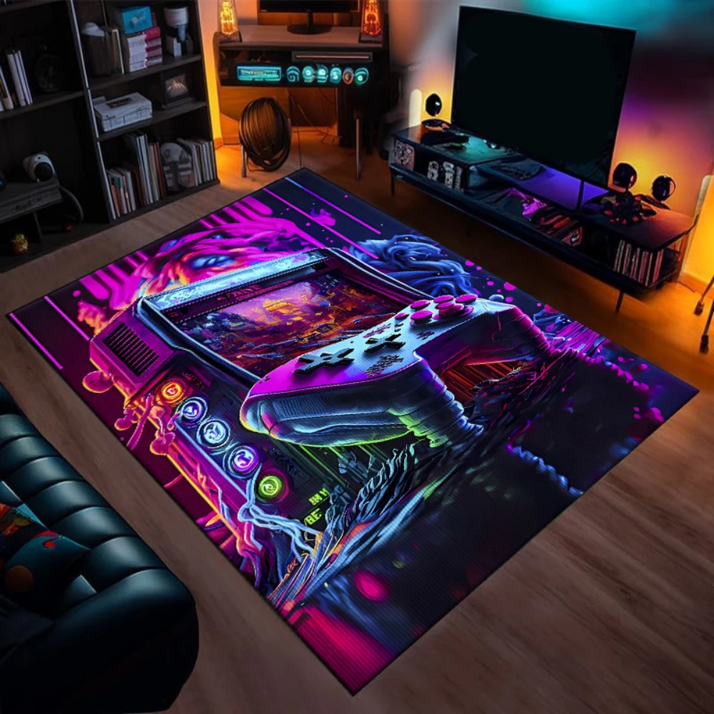 Vibrant Video Game Controller Pattern Carpet, Bedroom and Living Room Decor Rug Game Player Home Decor Entrance Door Mat Dorm