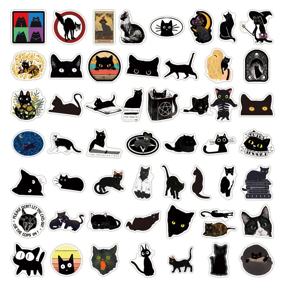 Pegatinas de dibujos animados de gato negro para niños, pegatinas para álbum de recortes, teléfono, guitarra, portátil, equipaje, pegatina