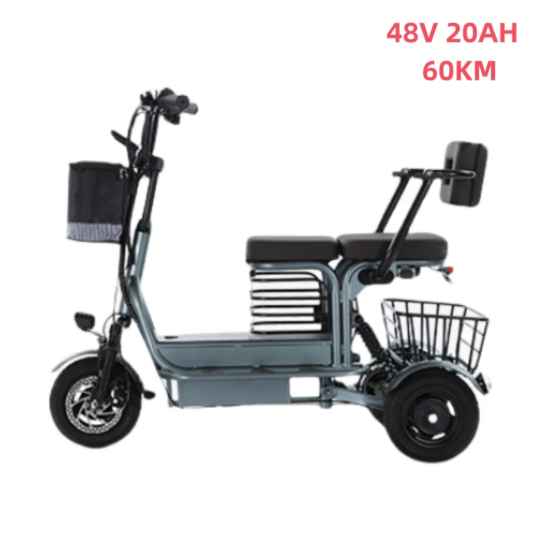 Krachtige ouder-kind volwassen elektrische driewieler 3 wiel voor ouderen 2 zitplaatsen 800W batterij verwijderbare lange afstand elektrische scooter 90KM