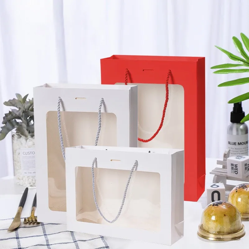 

5Pcs Transparent Clear Window Paper Mooncake Box Packaging Bags Holiday Festival Gift Packing