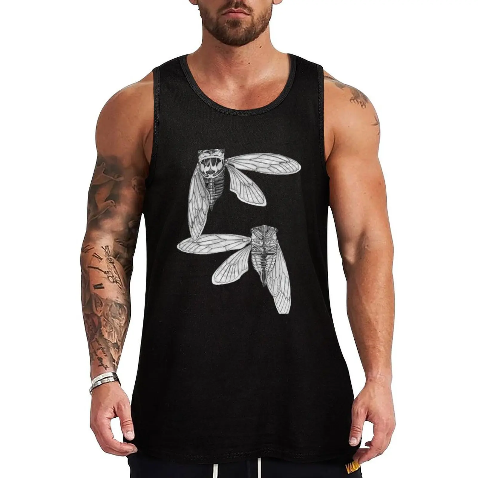 Cicada Study in Black and White Tank Top training weight vest bodybuilding t shirt