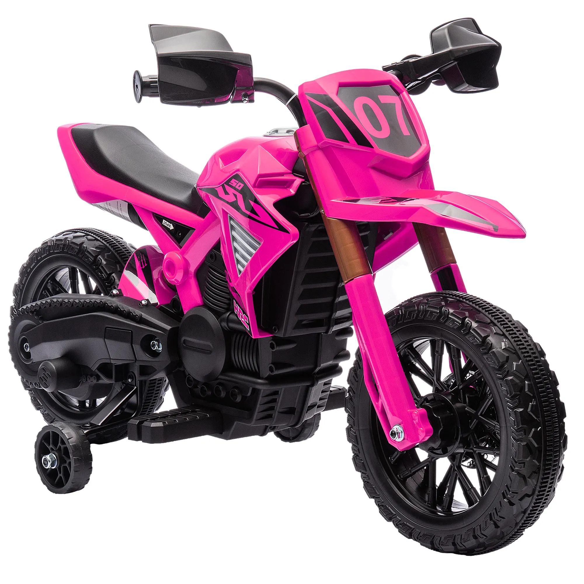 AIYAPLAY Moto Eléctrica para Niños de +3 Años Moto de Batería para Niños 12V con Ruedas Auxiliar y Bocina Carga 30 kg Rosa