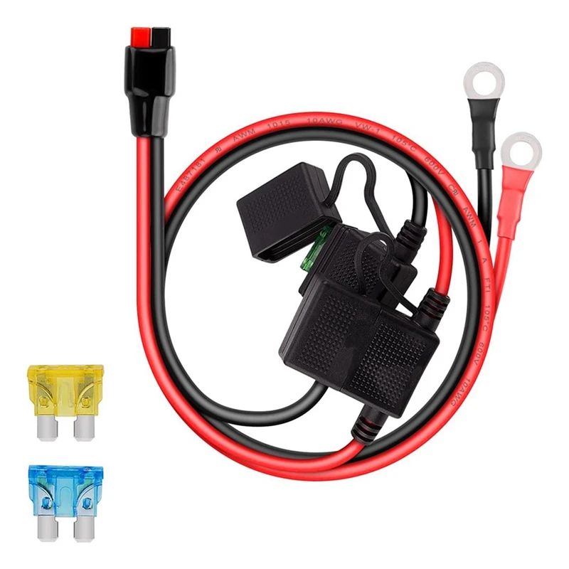 Dual Positive Negative ATC Style Fuse Holder 10AWG Wire With Ring Terminals And 45A Connectors For Automotive