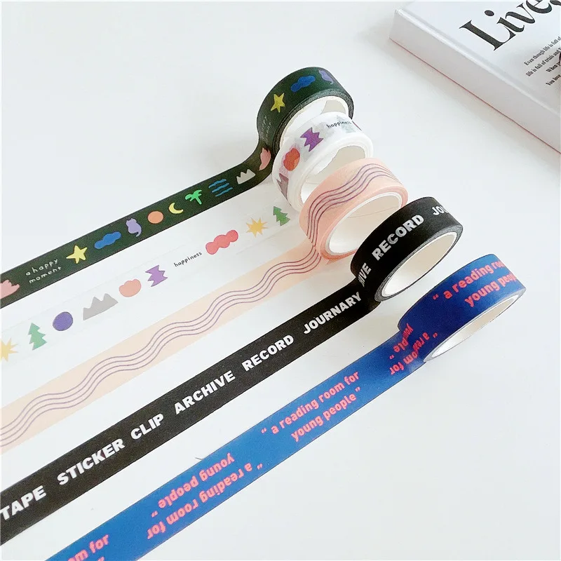 

[5 meters] Korean ins blue English hand-painted washi modeling tape decorative handbook material sticker