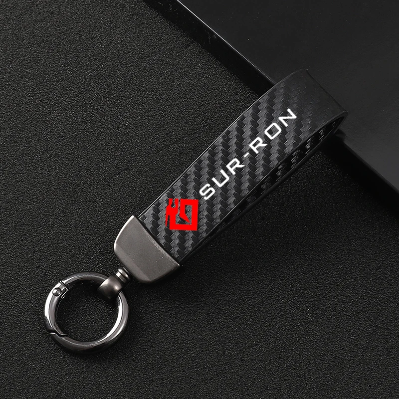 Carbon Fiber Textured Leather Keychain Ultra HD Printing For SUR-RON Keychain Motorcycle Accessories