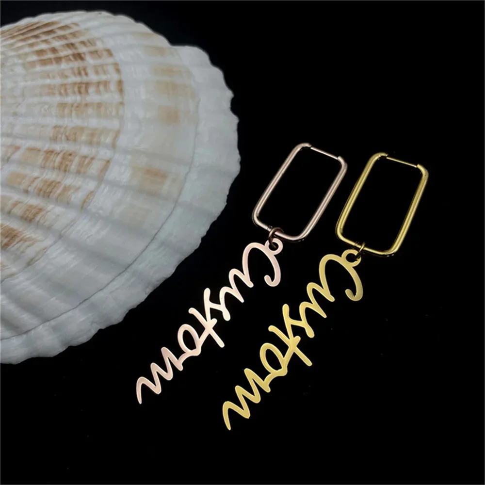 

A Pair Gold Custom Name Earrings for Woman Stainless Steel Silver Personality LetterForaretes Women Anniversary Jewelry Gift