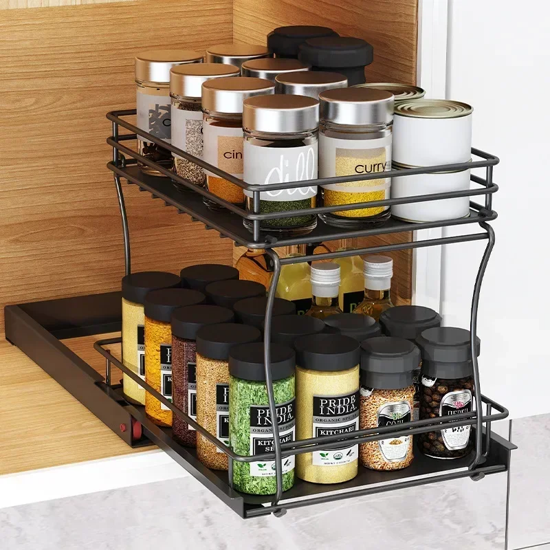 Sliding Drawer Under Sink Organizer Kitchen 2 Layer Multipurpose Rack Cabinet Under Sink Storage Rack Bathroom Kitchen Organizer