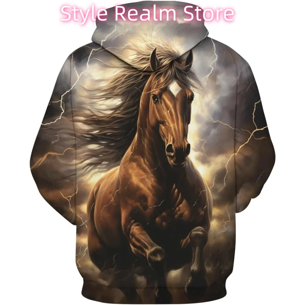 الجدة الحصان بنتيوم نمط هوديي 3D الطباعة مضحك الحيوان كم طويل سحب حبل هوديس السترة