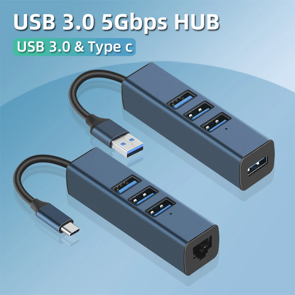 Hub Usb de aleación de aluminio, divisor de varios puertos, Extensor 3,0 Hab, accesorios de ordenador con RJ45