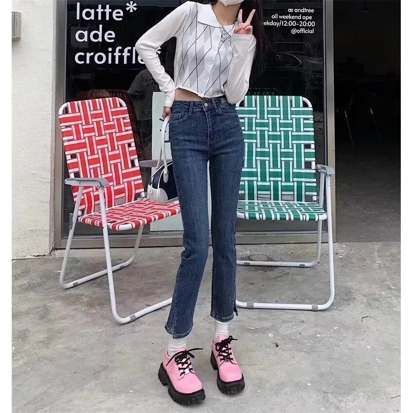 

High Waist Bell Bottom Jeans Women's Fashion Spring Autumn 2026 New Style Slimming Nine Point Small Size Hoof Pants