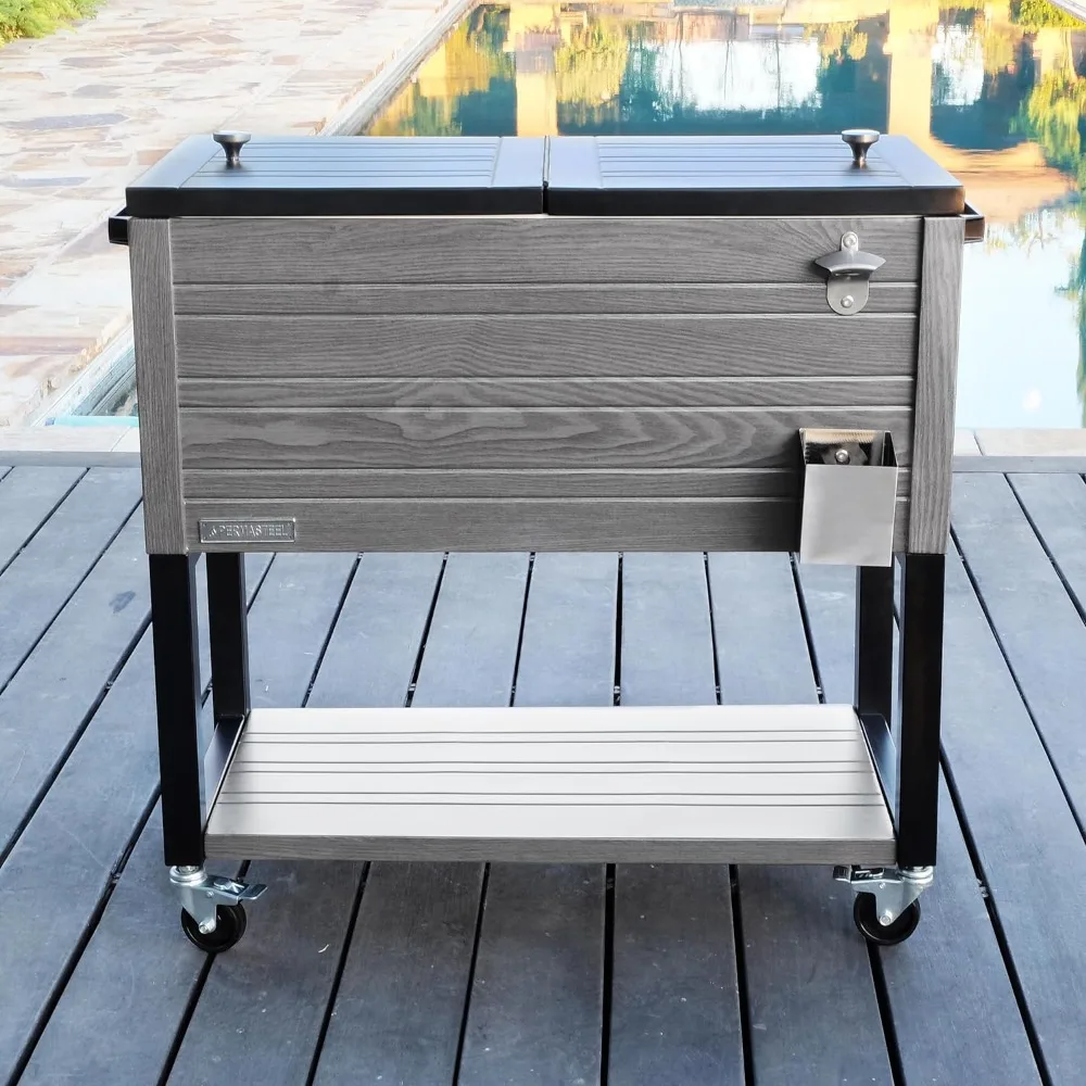 Imagem -02 - Permasteel Outdoor Pátio Cooler com Rodas Bebidas Rolling Cooler para Deck do Quintal Ps-a20580qt-gy 80 Quart