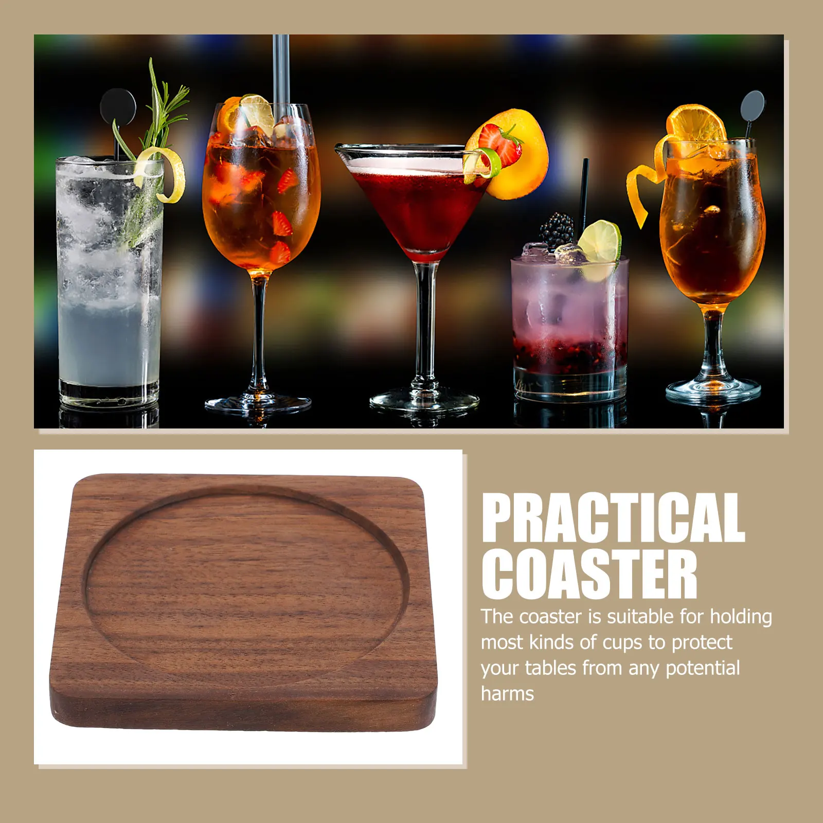 

Wooden Cup Coaster Simple Coffee Table Mat Home Bar Restaurant Heat Insulation Placemat Long Service Storage Convenience