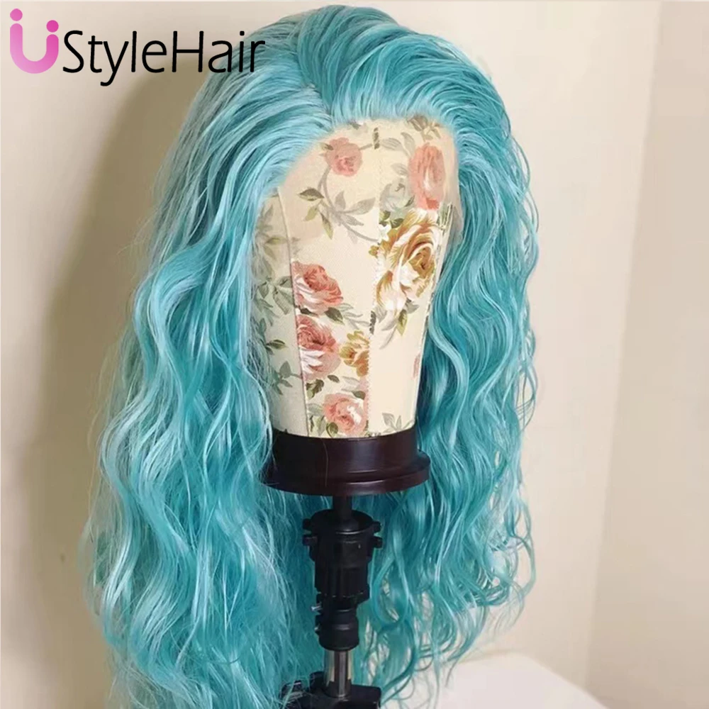 

UStyleHair Loose Curly Blue Wig Free Part Lace Front Wigs for Women Girls Natural Hairline Wig Daily Use Cosplay