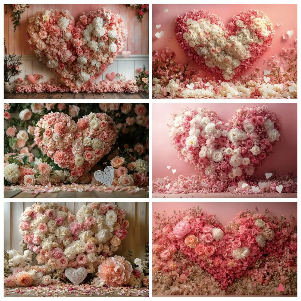 

Rose Flowers Love Heart Backdrop February 14 Valentine's Day Couple Propose Wedding Portrait Photography Background Photostudio