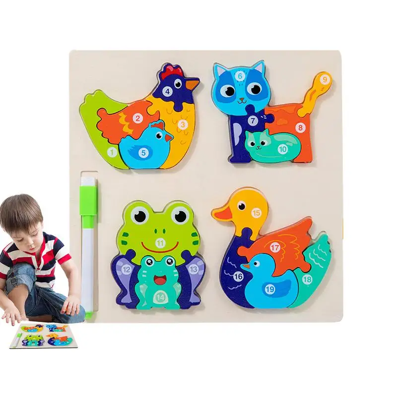 Puzzle en bois à double face en forme d'animal pour enfant, jouet de logique, intelligent, coloré, nouveauté