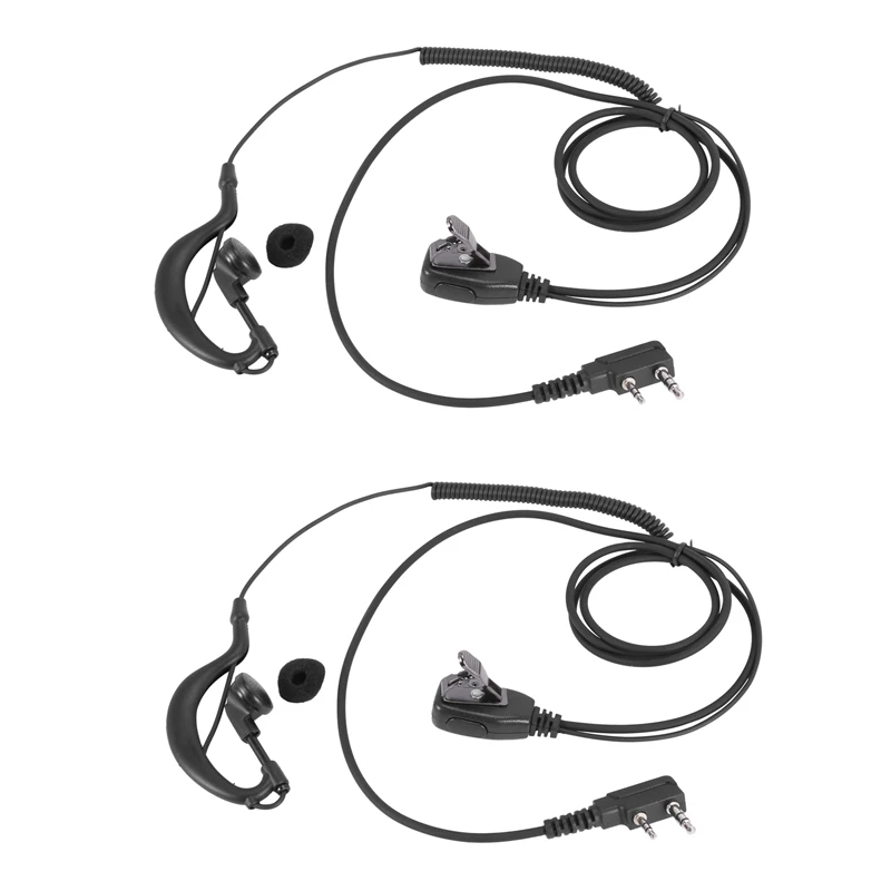 2X 2Pin G Shape Earpiece PTT MIC Ear Hook Headset For Kenwood Puxing Wouxun Baofeng Radio