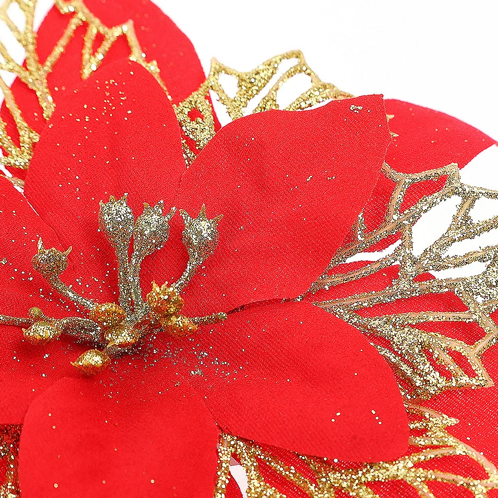 5-20 قطعة عيد الميلاد الزهور الاصطناعية بريق شجرة عيد الميلاد زخرفة الذهب الأحمر البونسيتة زهرة رئيس المنزل السنة الجديدة الطرف الديكور #3