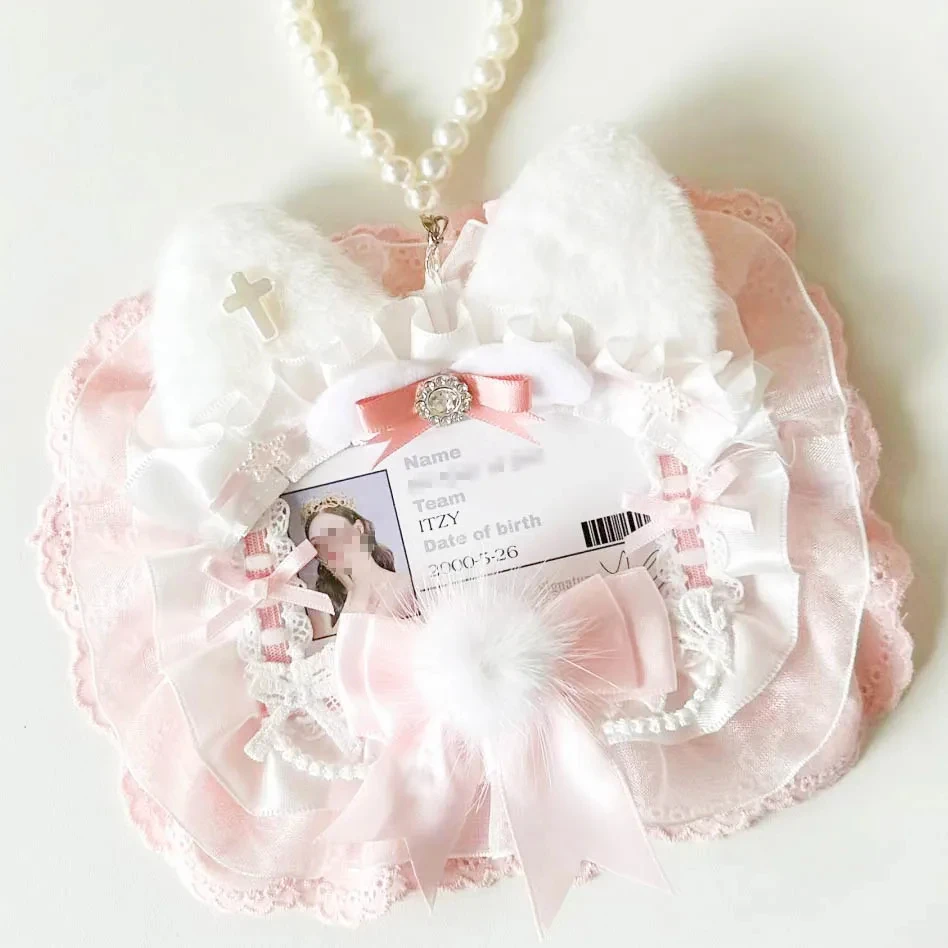 Toploader Lace Decoration Kpop Photo Card Holder Sleeves PVC Toploader Handmade Lace Card Holder Kawaii Pink Sleeves Case