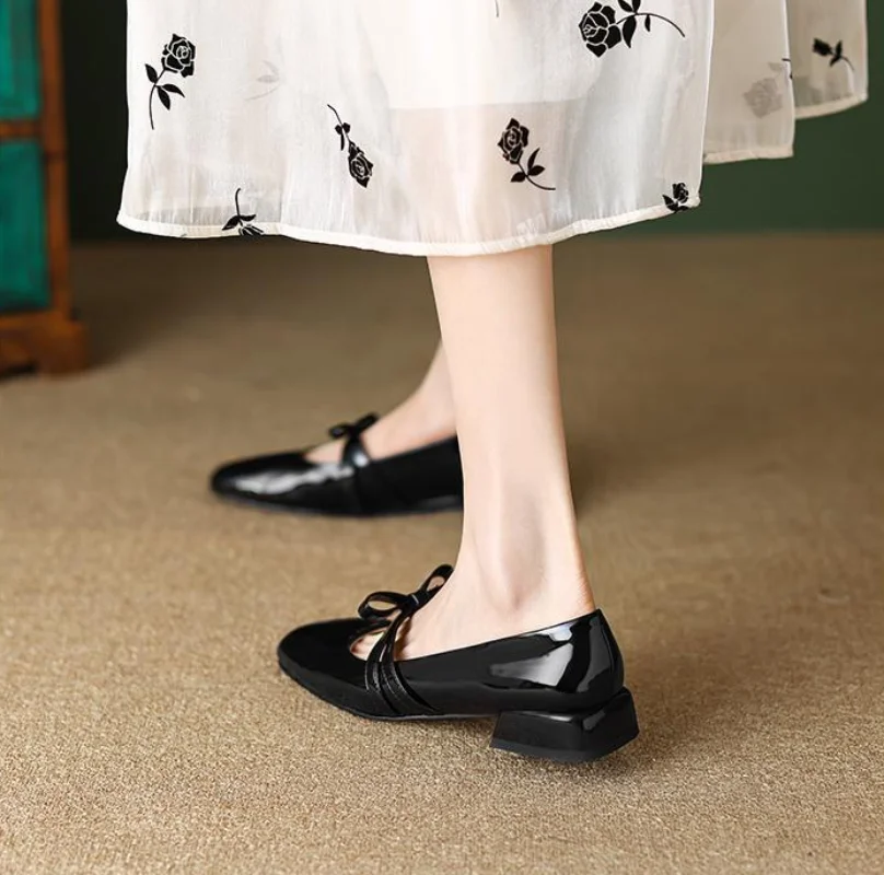 Square Toe Black Ladies Summer Footwear Mary Jane Low Heel Elegant Japanese Style Lolita Red Gothic Shoes for Women 2024 E Trend