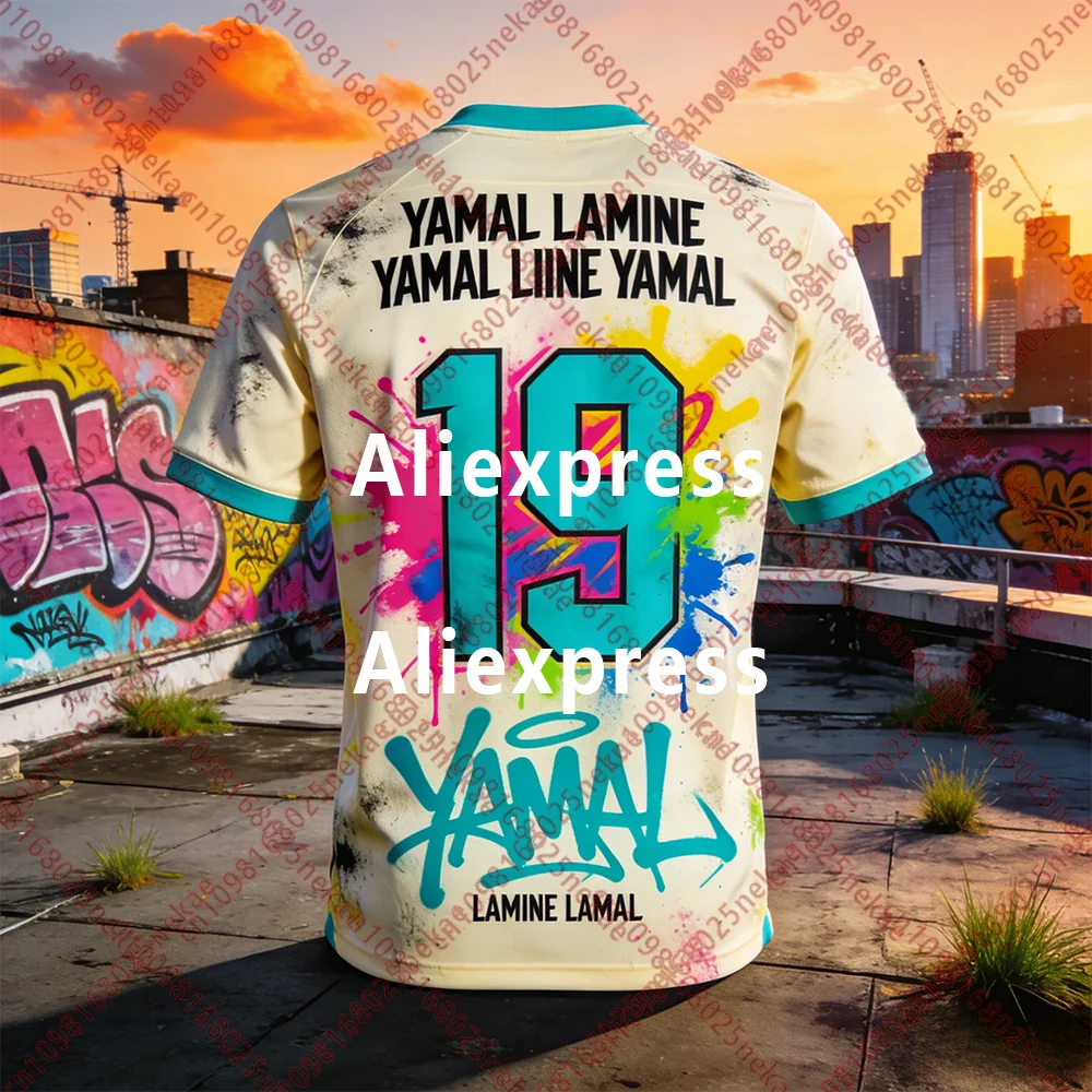 كرة القدم جيرسي أصفر/فيروزي/وردي جريئة "YAMAL" النصي قصيرة الأكمام قميص كرة القدم منفعل الشارع نمط مروحة الملابس لهواة الجمع #2