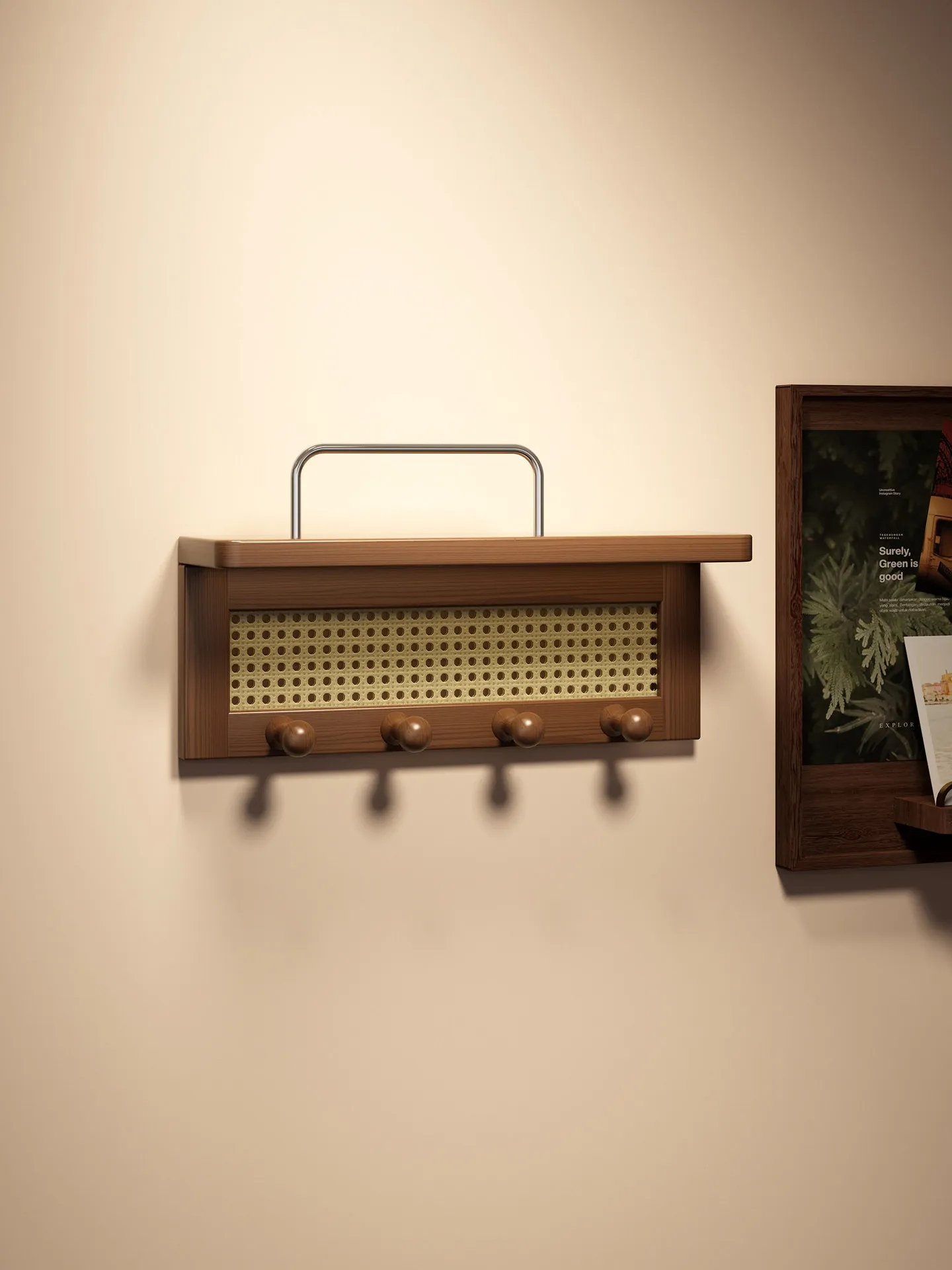 Solid wood wall coat rack Wall hanging Hook rack behind the door No punching entrance Storage row Hook hanging hanger