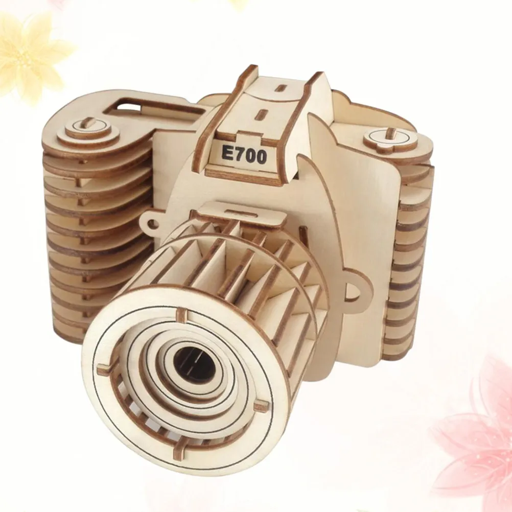 DIY 3D Wooden Jigsaw Puzzle Miniature Camera Shape Creative Gift for Children Enhance Imagination Durable Ecofriendly