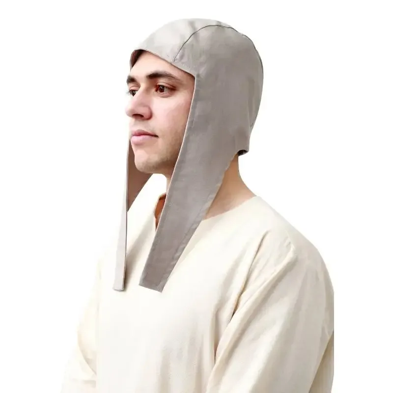 Medieval Coif Cap with Ear Flaps for Men Renaissance Linen Hats Bonnet Medieval Renaissance Linen Coif Hat Cap with Ear Muffs