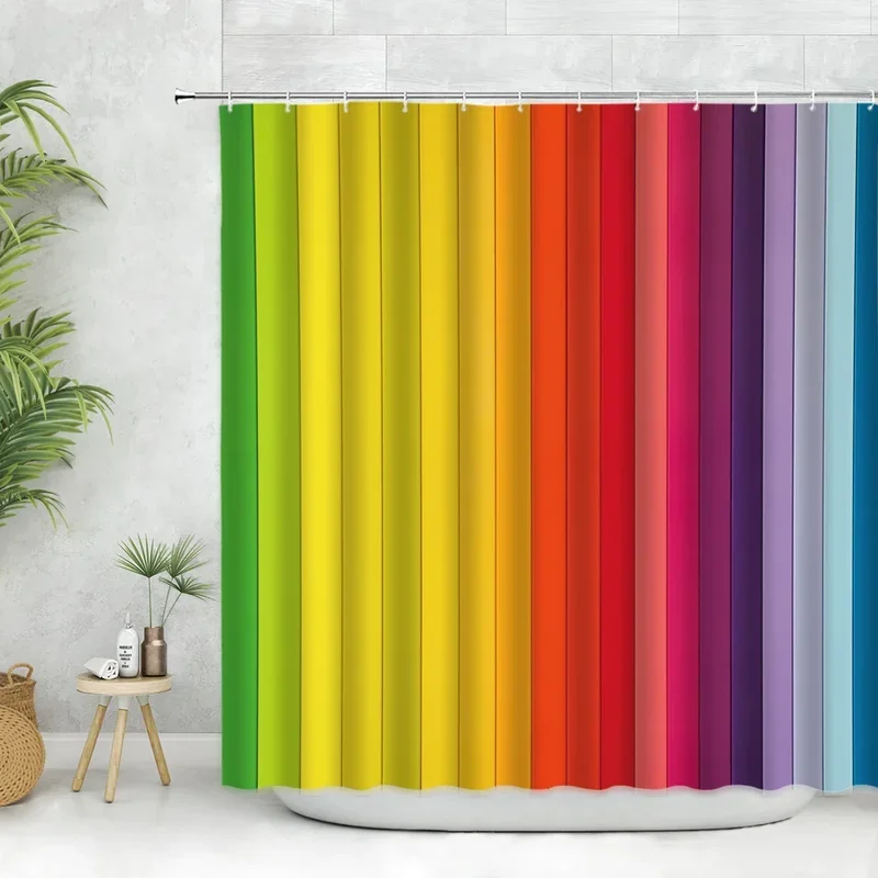 Geometric Gradient Colorful Stripe Shower Curtain Set Creative Rainbow Design Modern Decor Bathroom Bathtub Curtains Polyester