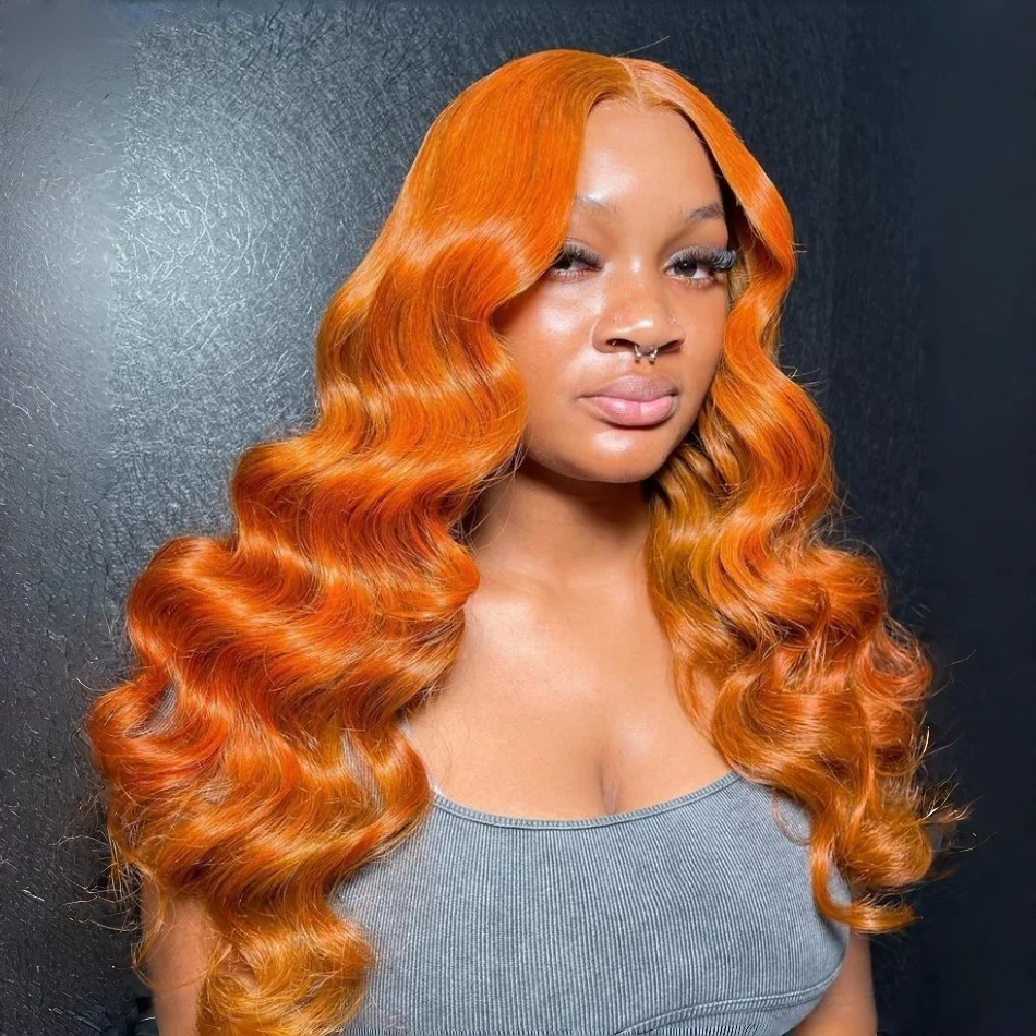 

Парик из натуральных волос Body Wave 13X4 с кружевной передней частью, цвет имбирно-оранжевый, 13X6, прозрачный кружевной парик для женщин, предварительно проработанный, с детским волосом.