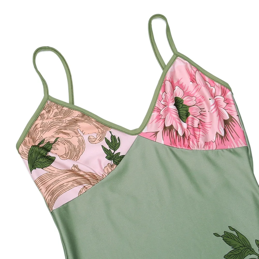 Vestidos de ajuste fino sem mangas impressão suspender vestido sem costas cruz floral vestidos longos halter vneck maxi vestido clube