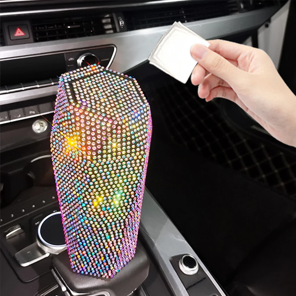 

Rhinestone Studded Car Large Capacity Colorful Round Compact Vehicle Bin Detachable Design Garbage Bag Replacement Auto Trash