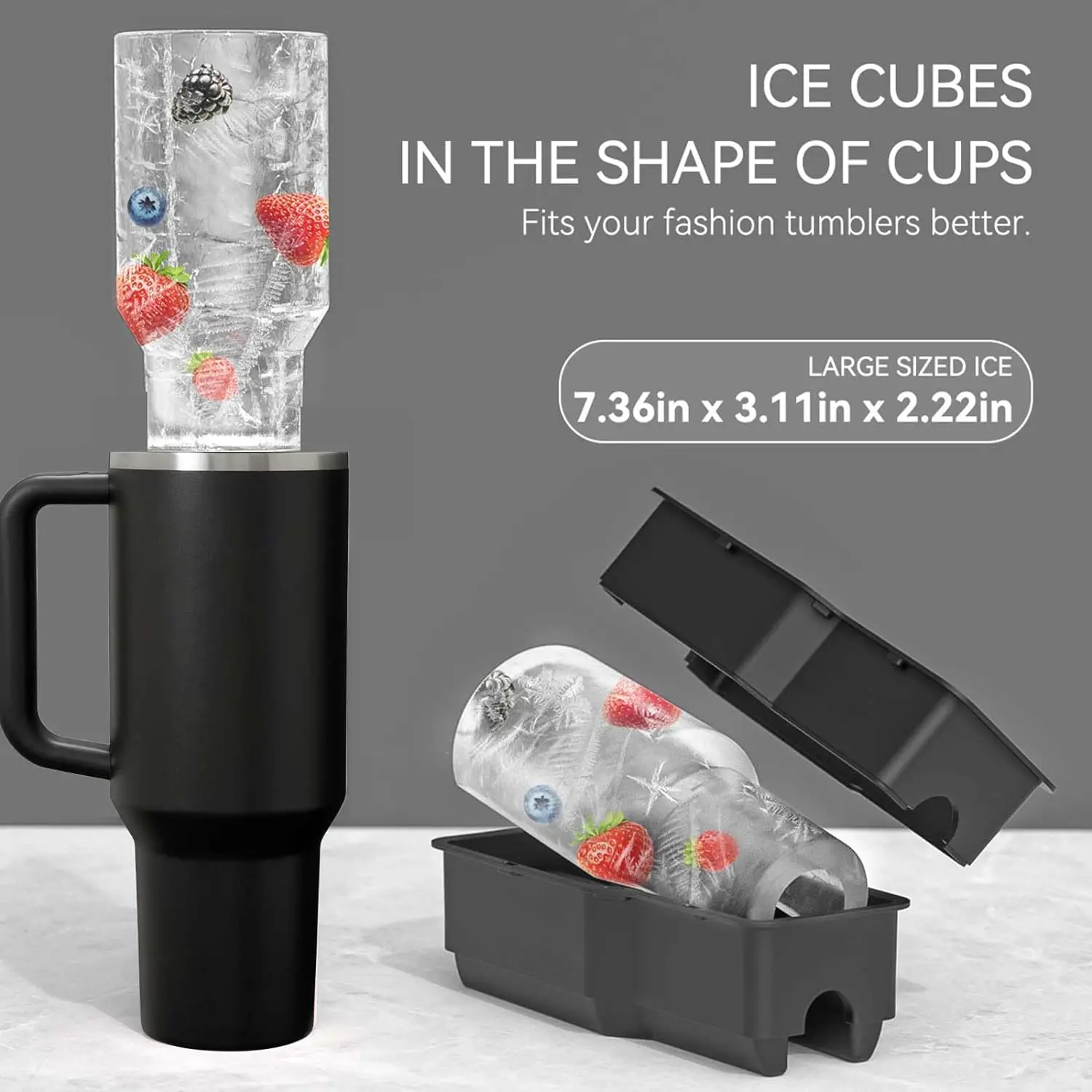 Ice Cube Tray Mold for Tumbler Stanley Cup Silicone Cylinder Ice Cube Maker Mold Fits 40 Ounce Big Ice Cube Molds