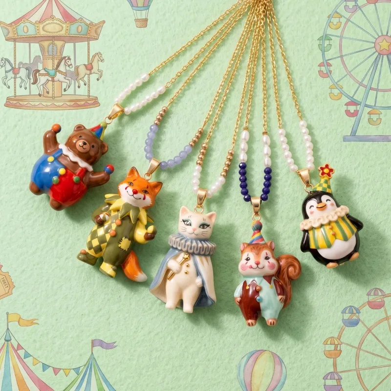 Cute Circus Animal Pendant Necklace – Vintage Kawaii Acrobat Jewelry for Women Girls Unique Birthday Christmas Gifts for Lover