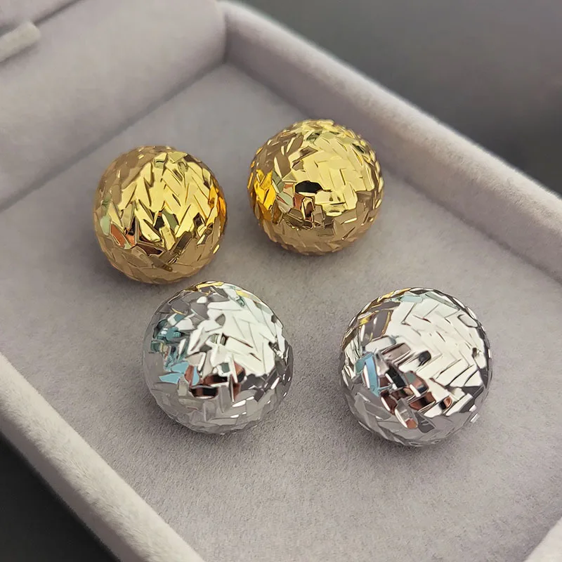 Spherical Earrings Simple Niche Design Unique Temperament Real Gold Plated Ball Studs Suitable For Daily Wear Jewelry Accessory