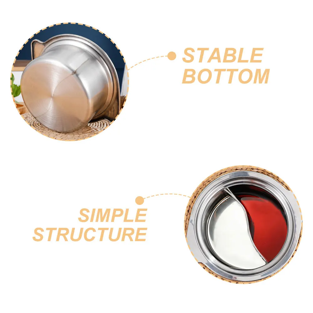 

Divided Hot Pot 16cm Stainless Steel Dual Flavor Cooker Ideal Family Restaurant Kitchen Hotpot Pot Induction Compatible