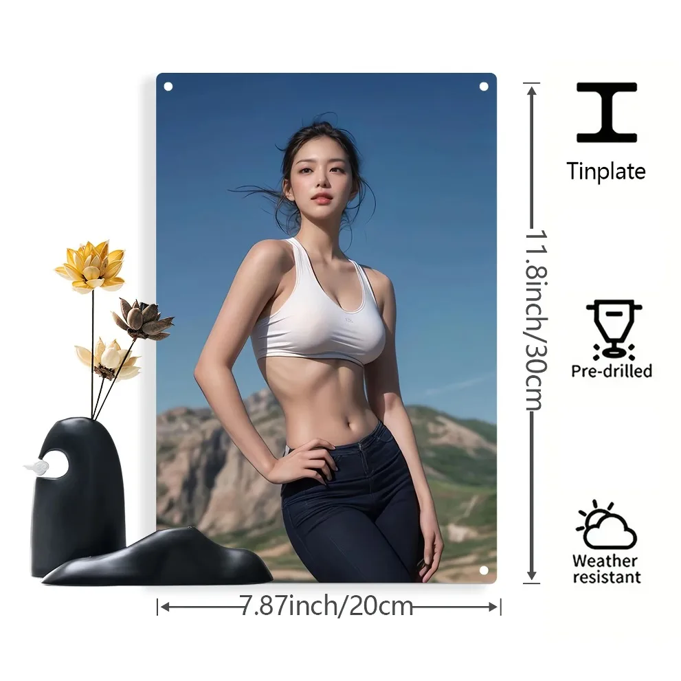 Confident Girl Iron Wall Art, 2D Pre-Drilled Metal Sign for Indoor Outdoor Home Garden