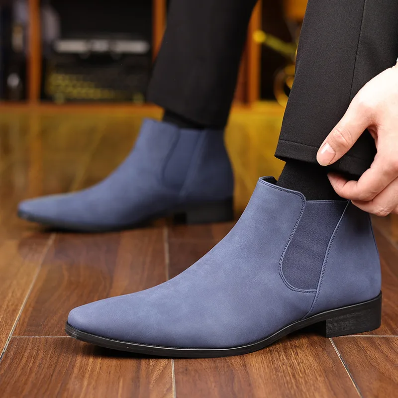 Fashion Britain Autumn Pointed Toe Formal Chelsea Ankle Boots for Men's Trend New Brand Designer High Tops Shoes Zapatos Hombre