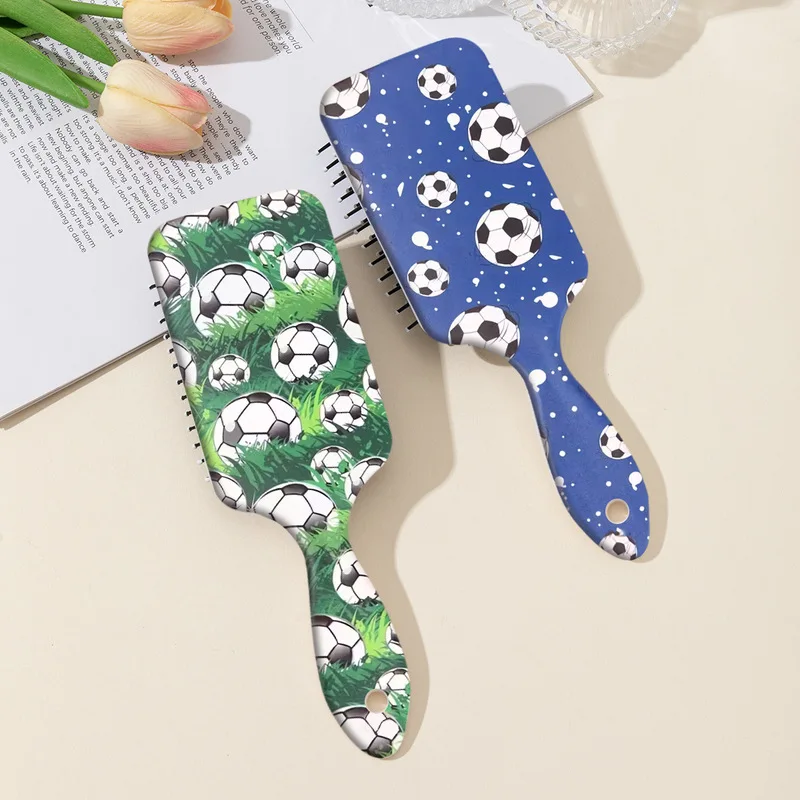 Football Design Hair Comb Three Different Patterns, Nylon Bristles, Compact and Portable Travel for Sports Events, Daily Use