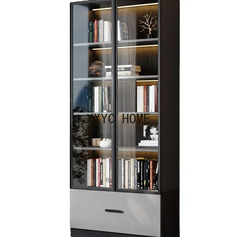 

Modern Minimalist Study with Door Shelf Display Cabinet Light Luxury with Light Glass Bookshelf