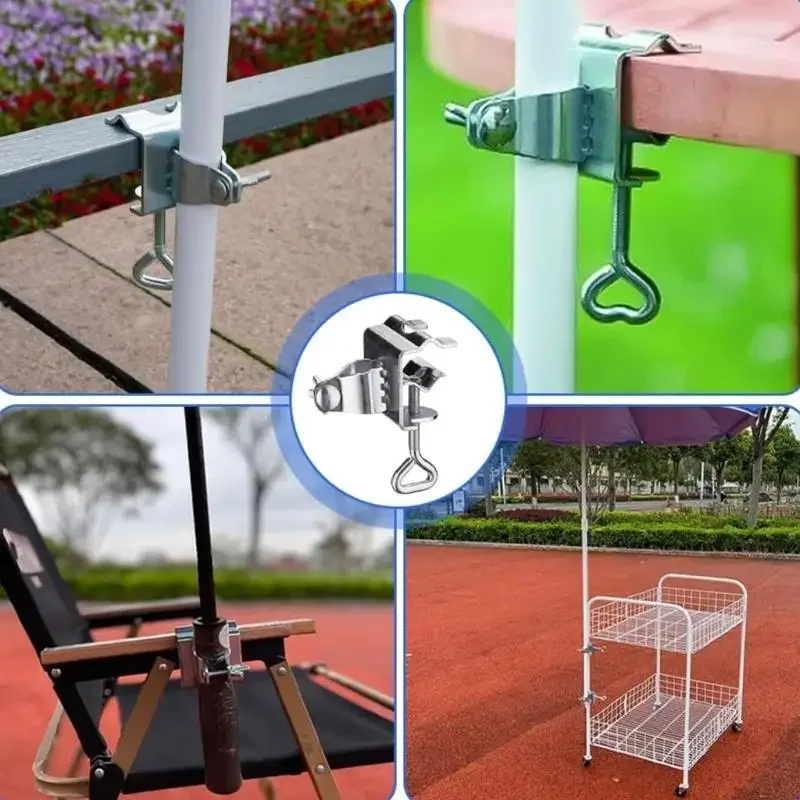 Tragbare Metall -Regenschirm -Halterung für Außenbereiche. Verwenden Sie Klemmen auf Geländern Zäune Sicheres Design